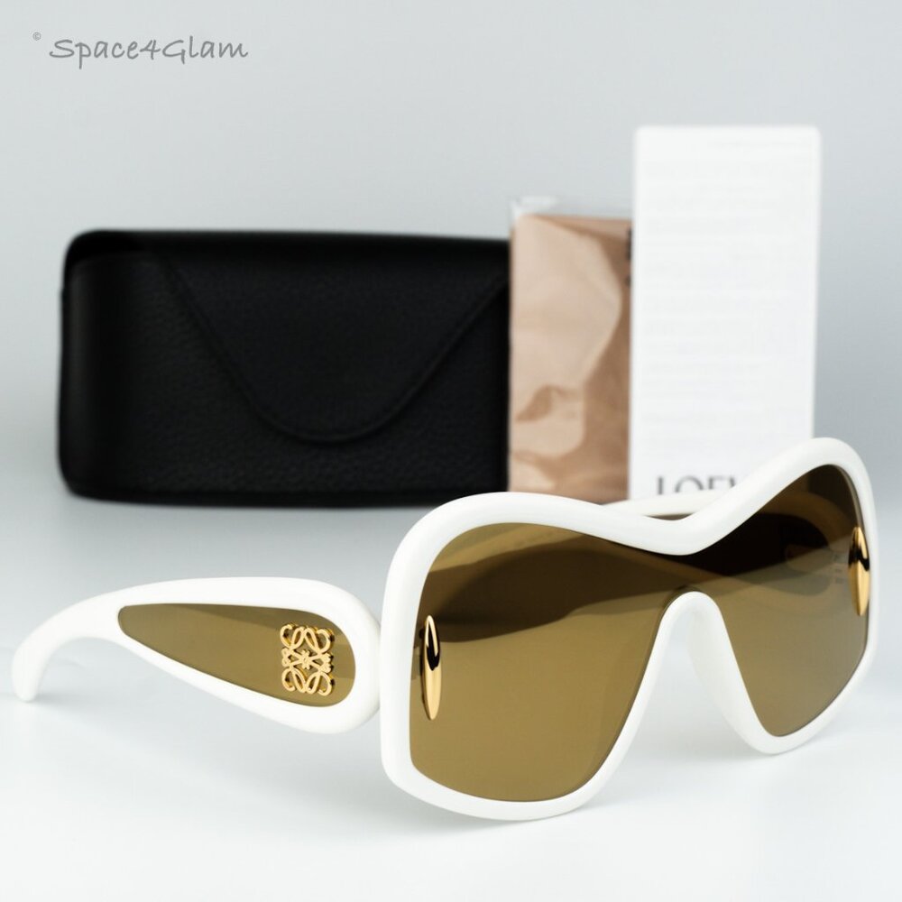 Loewe Women Sunglasses White Gold Brown Mirror Shield LW40131I 25G NEW AUTHENTIC